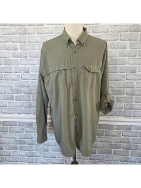 Huk Moss Green Technical Polyester Vented Gorpcore Utility Fishing Shirt XXL
